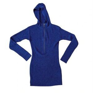 Free People Blue Ribbed Hooded Sweater - Small